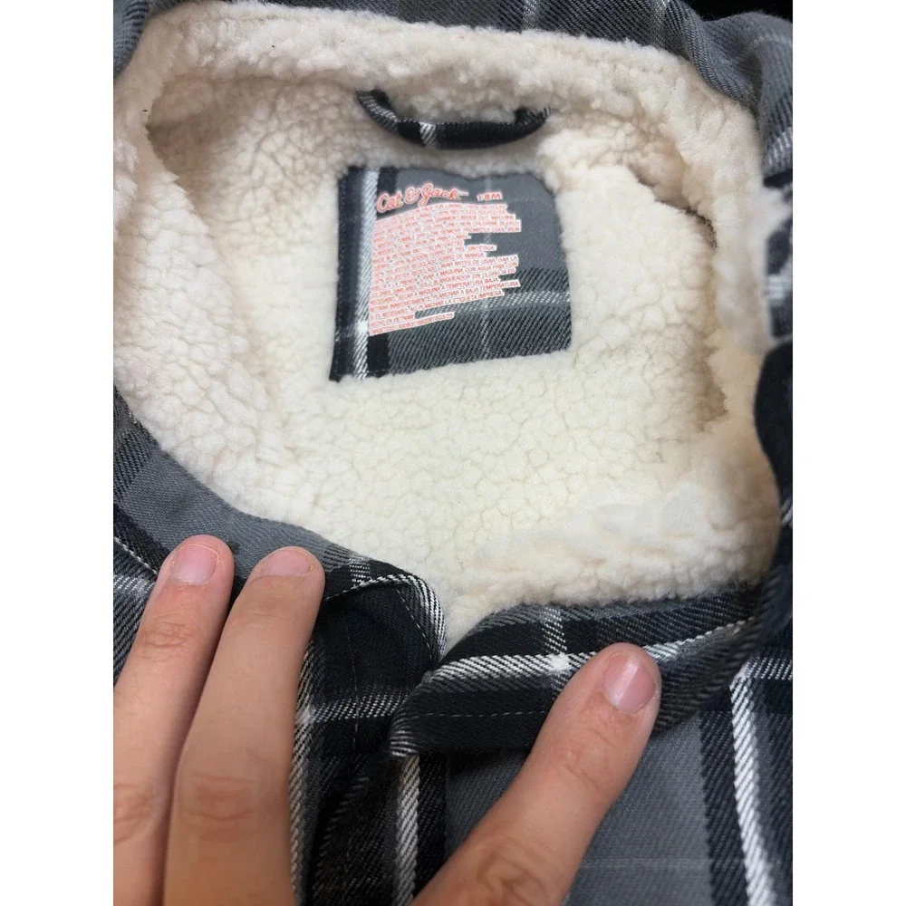 Cat & Jack Gray Black Plaid Faux Shearling Lined Flannel Shirt Jacket Kids 18M‎